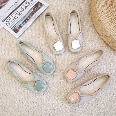 China Fashionable and comfortable square toe flat casual simple soft single rhinestone shoes lightweight flat shoes for sale