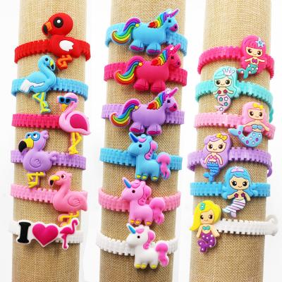 China Cute Soft PVC Cartoon Children Amazon Hot Sale Cheap Promotional Gift Unicorn Bracelet And Keychains For And Lovely for sale