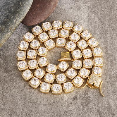 China TRENDY Gold Plated Claw Set Zircon Square Full CZ Diamond Paved Chunky Rapper Tennis Necklace for sale