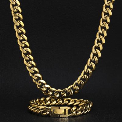 China Greatytang CLASSIC Wholesale 10mm 8.5inch 18k Gold Plated Stainless Steel Mens Jewelry Miami Cuban Chain & Bracelet For Men for sale