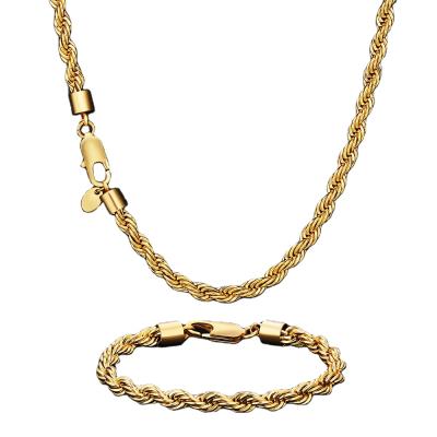 China From Greatytang CLASSIC Single Twist Chain Necklace True PVD 316L Stainless Steel Gold Plated Rope Chain Wholesale 2.5mm 3mm 6mm For Women Men for sale