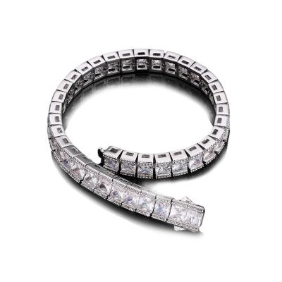 China Non-fading Mens Bracelet 8mm Sliver White Gold Plated Iced Out Princess Cut Cubic Zirconia Diamond Tennis Bracelet for sale