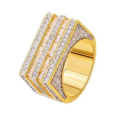 China TRENDY Double Row Princess Cut CZ Zircon 14K Two Tone Gold Plated 925 Sterling Silver Diamond Rings For Men for sale