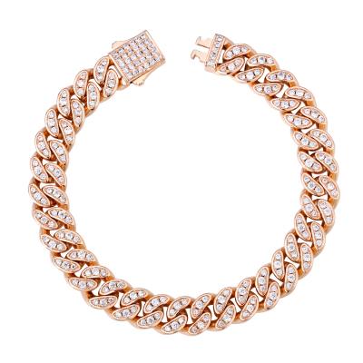 China TRENDY Rose Gold Silver 8mm 7inch 8in Rose Hip Hop Women Jewelry Cuban Link Iced Out 5A CZ Fork Set Luxury Cuban Bracelet for sale