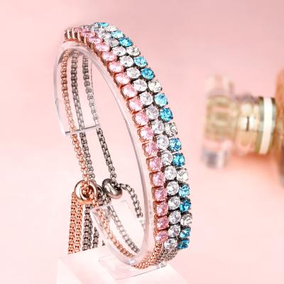 China pink Rose Silver CZ Diamond Tennis Bracelet Men's Women's Wholesale Women's Zircon Jewelry Non-fading Zircon 14k Gold Tennis Bracelet for sale