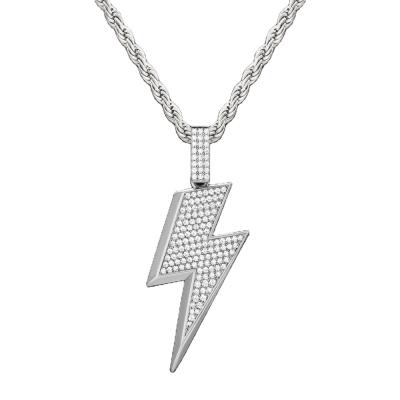 China High Quality Shipping 18k Gold Plated Thunder Flash Jewelry Bling Iced Out CZ Diamond Lightning Bolt Necklace Pendant for sale