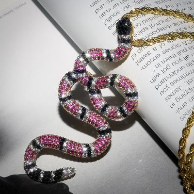 China CLASSIC Gold Twisted Zircon Diamond Mens Snake Pendant Jewelry 14K 18k Coral Snake Necklace Iced Cubic Hip Hop Charm Wholesale for sale