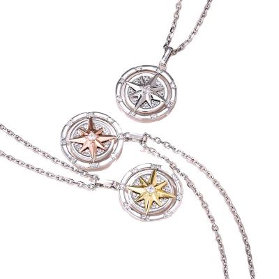 China drop shipping Non-fading RTS Crystal Men Jewelry Greek 18k gold plated Compass North Star Metal Iced Out Compass Necklace Pendant for sale