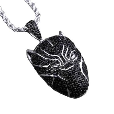 China High Quality Drop Shipping Factory Direct Sale Fashionable Wonder Jewelry Crystal 3D Design Necklace Panther Pendant Iced Out CZ Diamond Black for sale