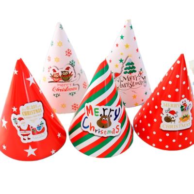 China Christams Home Decoration Christmas Decorations Cartoon Kids Christmas Hat Cardboard White Children's Christmas Gift Hat for sale