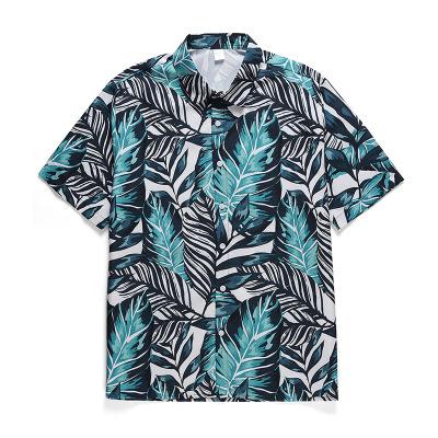 China Breathable Men's Hawaiian Shortsleeve Print Leaves Flowers Shirt Funky Hawaiian Shirt Soft Thin And Very Light for sale