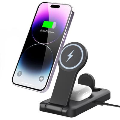 China Super Charging 3 in 1 Magnetic Fast Charging Wireless Charger Case Earphone Stand Station Watch 15W Wireless Phone Holder for sale