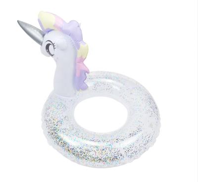 China Hot Selling PVC 90CM PVC Inflatable Clear Glitter Pegasus Swimming Ring For Adult for sale