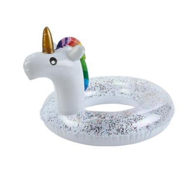 China Cheap Custom Made Cute Shiny Glitter Sparkle Inflatable Cartoon Unicorn Pool Float Swim Ring for sale