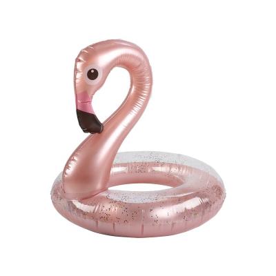 China 2022 Rose Gold Inflatable Flamingo Swimming Ring Pool Float Wholesale High Quality Sparkle Animal Swim Ring OEM 90cm Water Entertainment for sale