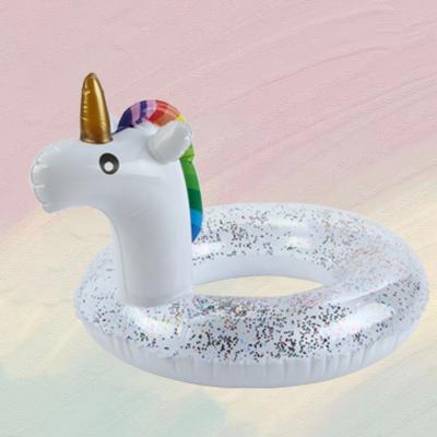 China 2022 Amazon Cute Popular Beach 90CM Inflatable Glitter Transparent Swan Unicorn Children Swimming Ring for sale