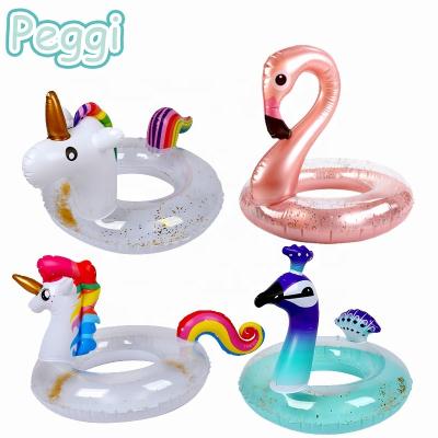 China Wholesale Unicorn Inflatable Swimming Ring Transparent Kid Kids Pool Float With Shiny Glitter Summer Beach Floats for sale