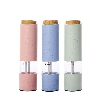 China Electric Salt Mill Straw Mill One Hand Operation Wheat Kitchen Accessories Instrument Salt Coarse Stored Adjustable Pepper Grinder for sale