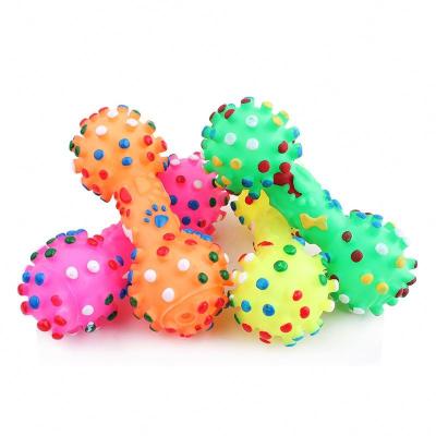 China Stocked Dog Toys Colorful Dotted Dumbbell Trained Dog Toys Squeeze Faux Bone Pet Squeaky Chew Toys For Dogs for sale