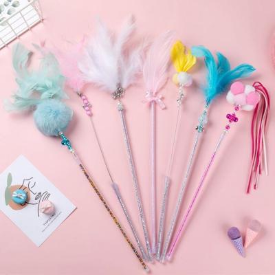 China Stocked Interactive Retractable Magic Wand Cat Teaser Toy,Cat Toy Set Feather Wand Teaser Cat Feather Toys 3pcs J0475 for sale