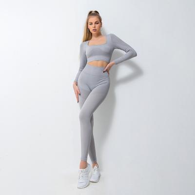 China Breathable Seamless Women Yoga Set Gym Clothing LongSleeve Crop Waist Leggings Workout Sportswear Fitness Sports Suit Top Yoga Clothing Top for sale