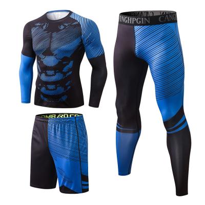 China Casual Men's 3 Pcs Sportswear Compression Sport Fits Clothes Sports Quick Dry Joggers Training Running Gym Fitness Tracksuits Set for sale