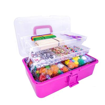 China Earlier Education Kids Art Supplies DIY Toddler Craft Box With Triple Layers Folding Box Art Set Craft Materials All In One Craft Kit For Kids GIF for sale