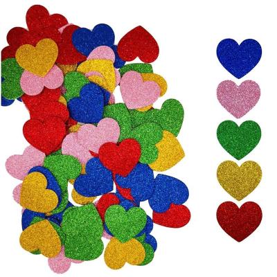 China DIY Handcraft 90pcs Eva Foam Colorful Glitter Heart Stickers Valentines Day Wall Stickers Kids Craft for sale