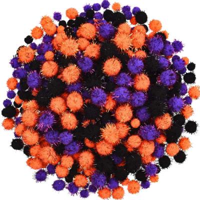 China arts& 600pcs Halloween Pom Poms Assorted Glitter Craft Fluffy Pompoms Balls Assorted Glitter Cheap For DIY Accessories for sale