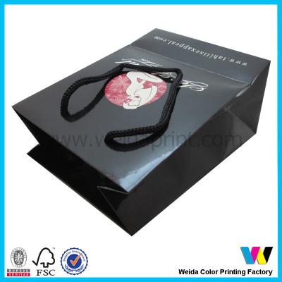 China Black Printed Paper Shopping Bags With Black PP String Professional for sale