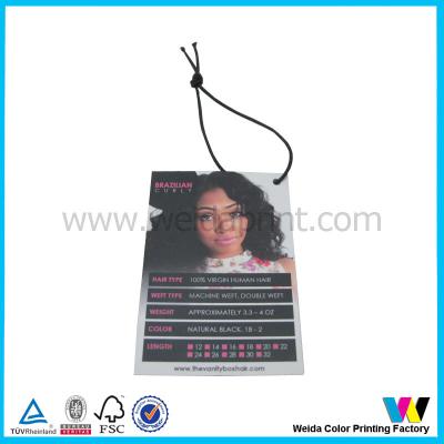 China C2S Matt Surface Printable Paper Tags with black elastic cord for hair extensions packaging for sale