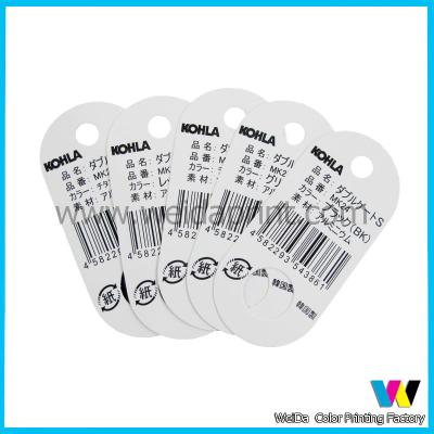 China White Coated Printable Paper Tags / Black Barcodes and Cutting Holes for sale