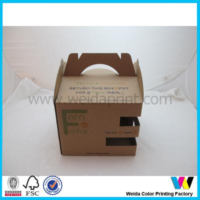 China Cardboard Take Away Food Packaging Boxes With Handle CMYK / Pantone for sale