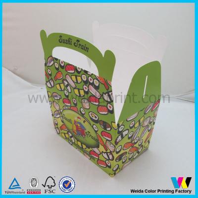 China Ivory Board Paper Cake Box With Handle , Paper Packaging Box For Suchi for sale