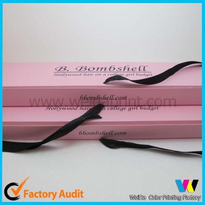 China Pink Hair Packaging Boxes , Paper Wig Box with Black Ribbon for sale