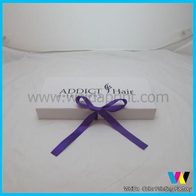 China Mini Paper Hair Extensions Packaging Box Purple Ribbon for Packing Hair for sale