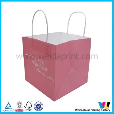 China Square Handles Logo Printed Pink Kraft Paper Bags For Cake Packaging for sale