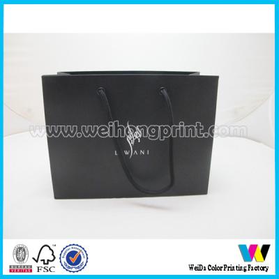 China Black Recycle Matt Coated Paper Shoping Bags , Art Card Paper Carrier Bag for sale