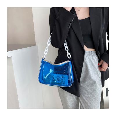 China Jelly Mini Bag Custom Tote Handbags PU Shoulder Chain Purse Lady New Design Crossbody Women's Clear Leather Bag With Zipper Closure for sale