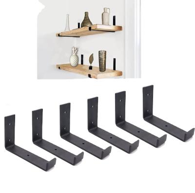 China Easy Install Shelf Brackets Heavy Duty Floating Metal Shelves Rustic Wall Mount Iron J Shelf Brackets With Lip For DIY Open Shelving Brackets for sale