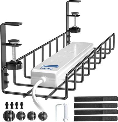 China Metal Wire Management Tray Cord Organizer Waterproof Under Desk Organizer with Clamp Mount System Cable Holder Rack for sale