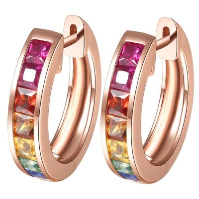 China HY 18K Rainbow Gradient Colorful Sapphire Earrings Female Circle Earring HY 18K Birthday Valentine's Day Christmas Gift for sale