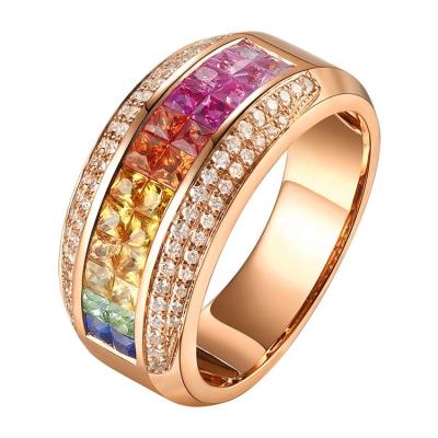 China HY 18k Gold Rainbow Sapphire Lab Diamond Ring Rose Gold Colorful Female Christmas Gift CLASSIC Ring for sale