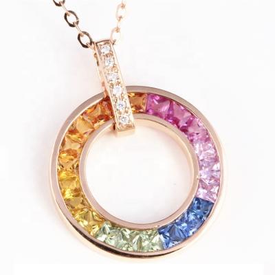 China HY Sapphire Necklace CLASSIC Lab Grown Diamond HPHT CVD 18K Gold Rainbow Natural Pendant With Christmas Chain Necklace for sale