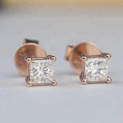 China CLASSIC Lab Grown Diamond Princess Cut 0.15ct HY HPHT DEF VS 14k Solid Gold Stud Earrings (with Earring Blocks) for sale