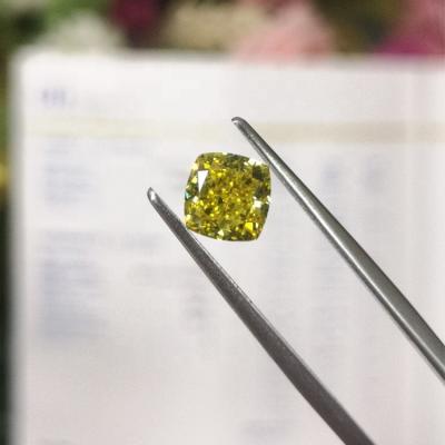 China Jewelry Making Fancy Vivid Yellow Lab Grown Synthetic HPHT CTI Certified 2.02ct SI1Cushion Cut Loose Polished Yellow Diamond for sale