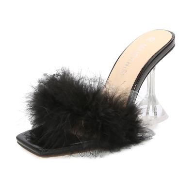 China PVC Crystal Slippers Crystal Heel Sandals from Toe Pumps 9 cm Transparente Crystal Pumps Outdoor Fur Slipper of the fashion trend women's place for sale