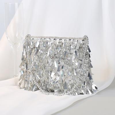 China 2021 Fashion Folder Evening Clutch Bag With Tassel Appliques Mini Shiny Evening Clutch Bags For Women Bead Evening Clutch Bags for sale