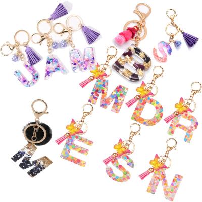 China Crystal English Alphabet Keychains Letter Butterfly Letter Pendent Gift Accessory Crystal Women Key Chains Ring Tassels Eco-friendly Acrylic Holder Keyring for sale