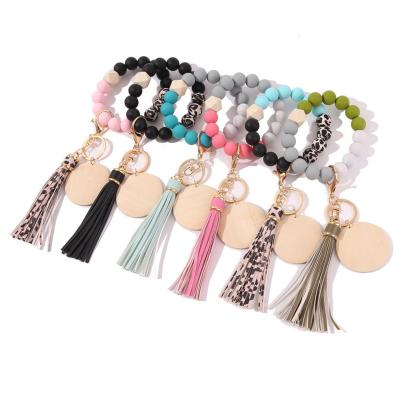 China Decoration Gift Decoration Color Key Chain Wooden Wooden Bead Bracelet Bead Accessories Jewelry Bracelet Bangle Key Chain for sale